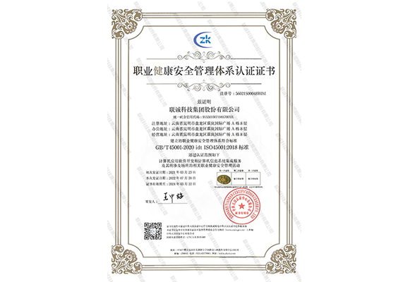 职业健全安全治理系统认证证书